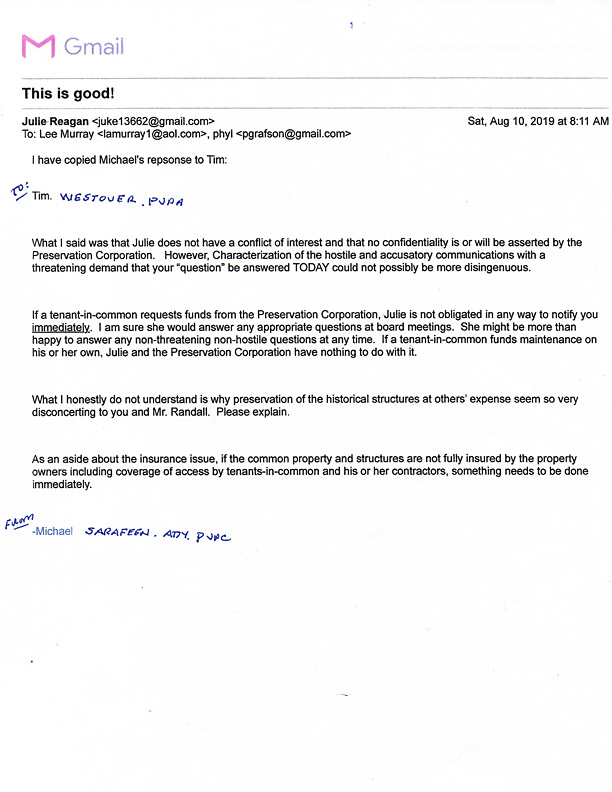 Sarafeen response to JReagan, August 8, 2019