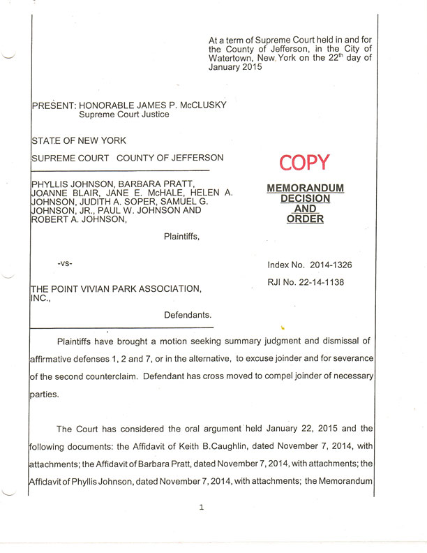 Court decision and order p1 3/9/2015